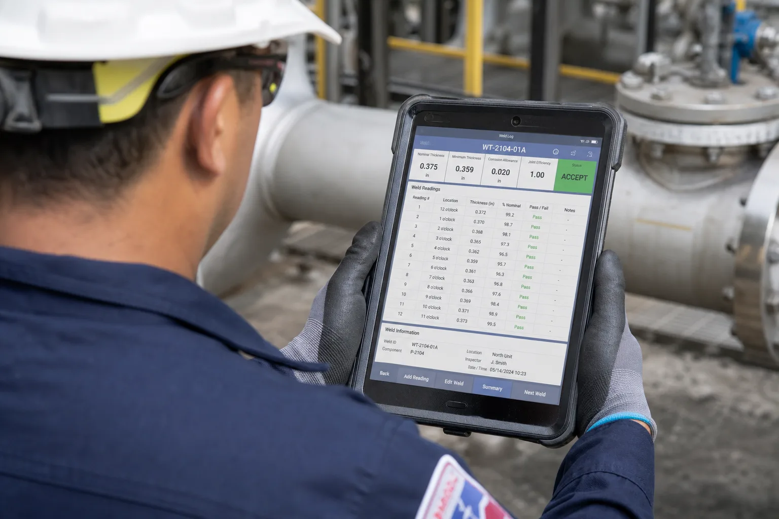 Inspection report review — documented NDT results for an integrity team